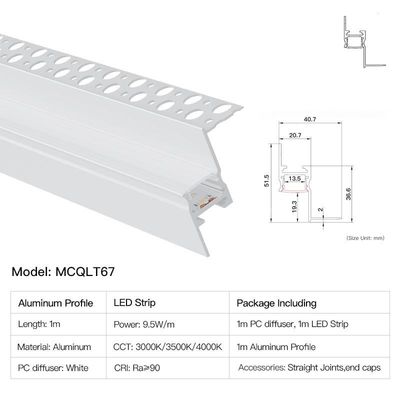 Arruela de alumínio Recessed moderna da parede do diodo emissor de luz do teto da luz do canal do diodo emissor de luz que ilumina a luz de tira de 9.5W/M Aluminum Profile Linear