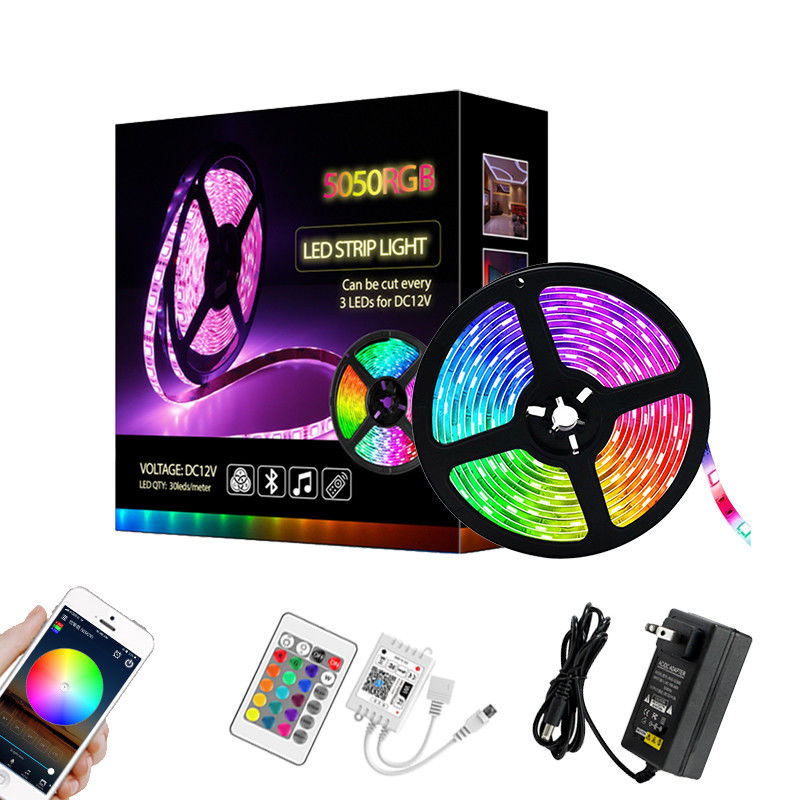 Luz clara IP65 5M impermeáveis Home Decoration da música do diodo emissor de luz de Smart da fita ajustada do RGB 5050