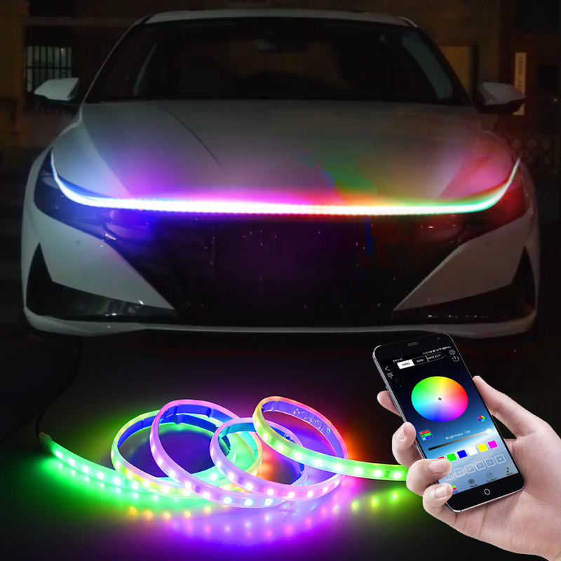 12V flexível conduziu a luz de corrida do dia da atmosfera da tampa de Hood Lights Strip Auto Engine do carro