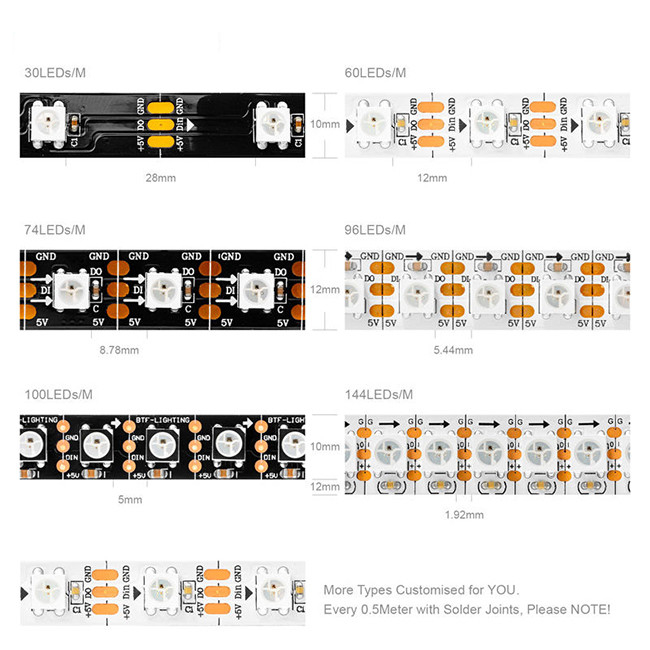 Tira 96 da luz da música do diodo emissor de luz de Ip20 Ip65 Ip67 Smart 100 144leds pixéis flexíveis Ws2812b 1